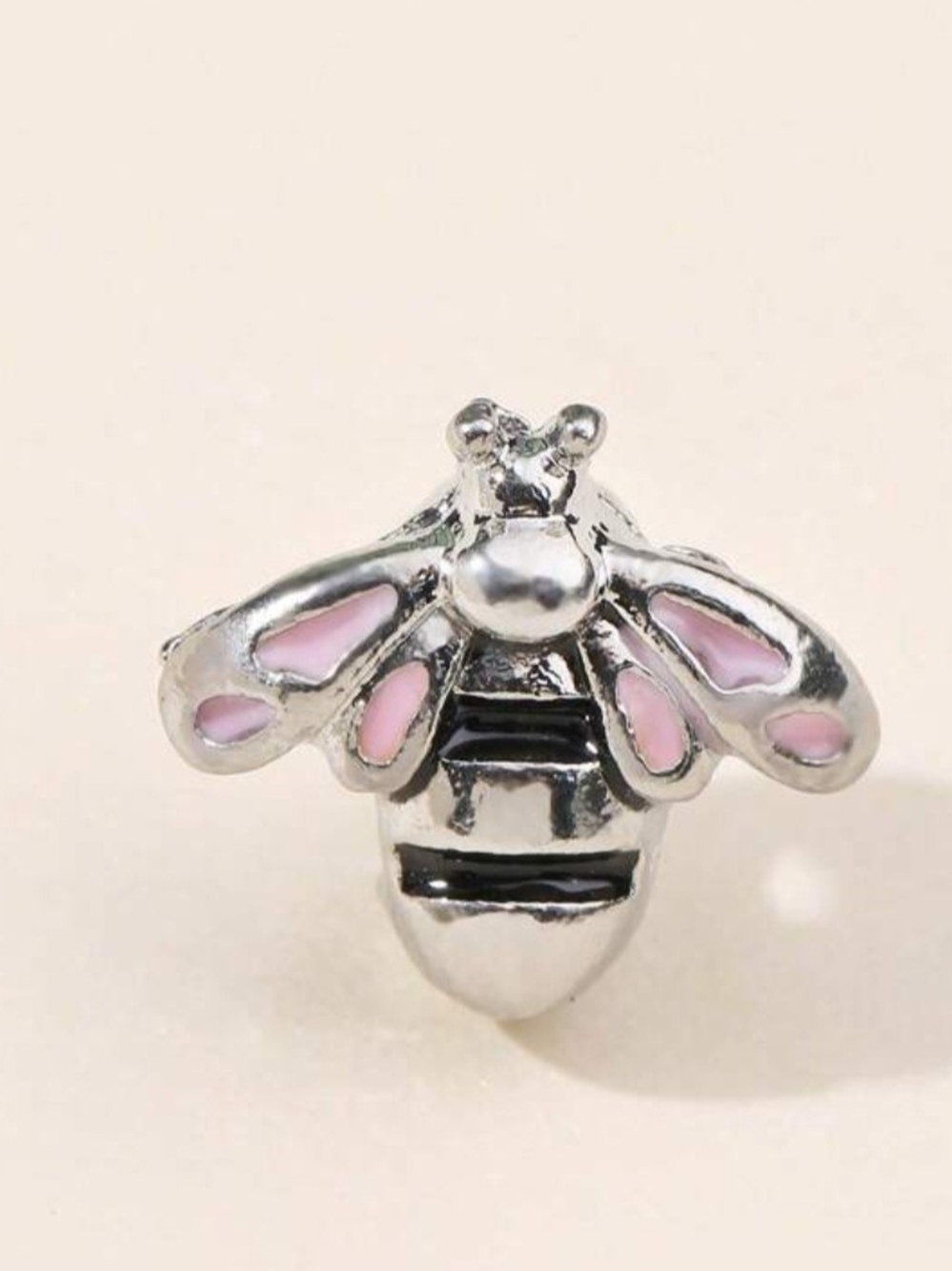 Sterling Silver 925 Bumblebee Charm with Pink Enamel Wings